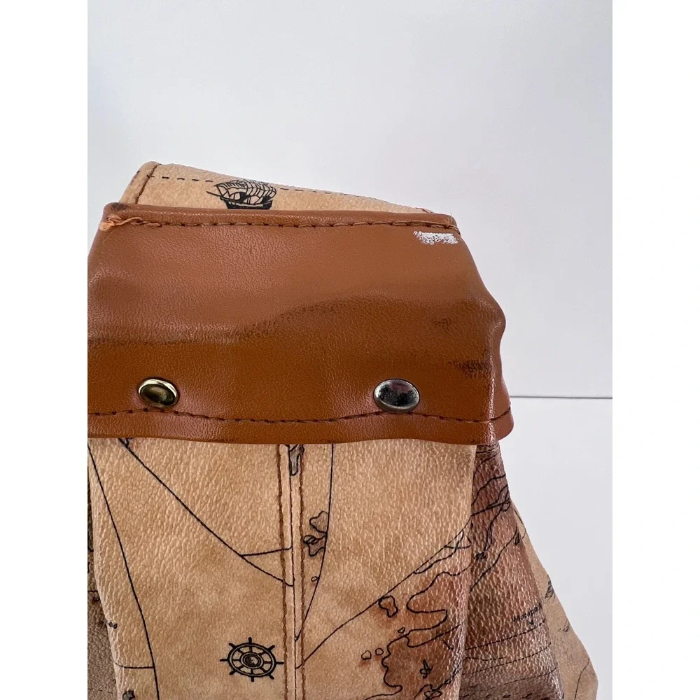 Euro Trends World Map Print Sling Backpack Brown Faux Leather‎ Travel Bag